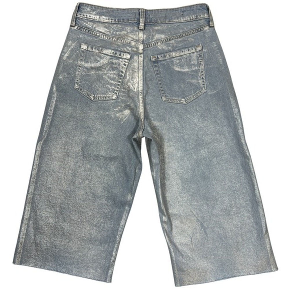 Coated Metallic Wide-Leg Baggy Jeans Sz 6R Raw Hem Cutoffs Gaucho Culottes Boho - Picture 2 of 10